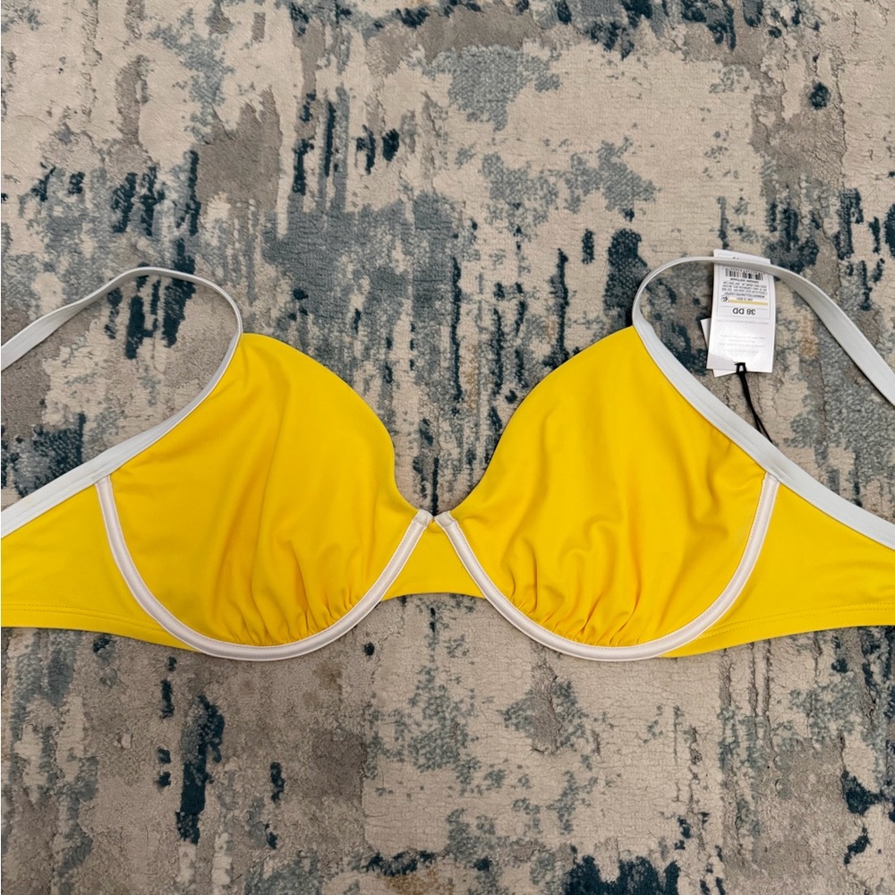Shade & Shore Yellow Bikini Top with White Trim